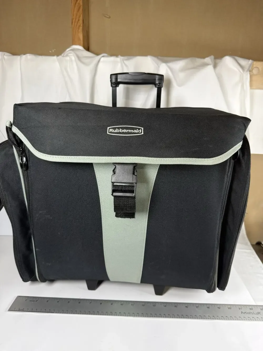 Rolling Tote Multiuse Wheeled Carrier Storage Bag Case Rubbermaid With Pockets